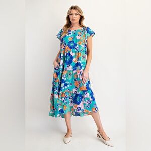 Floral Seafoam Tiered Maxi/Midi Dress NWT